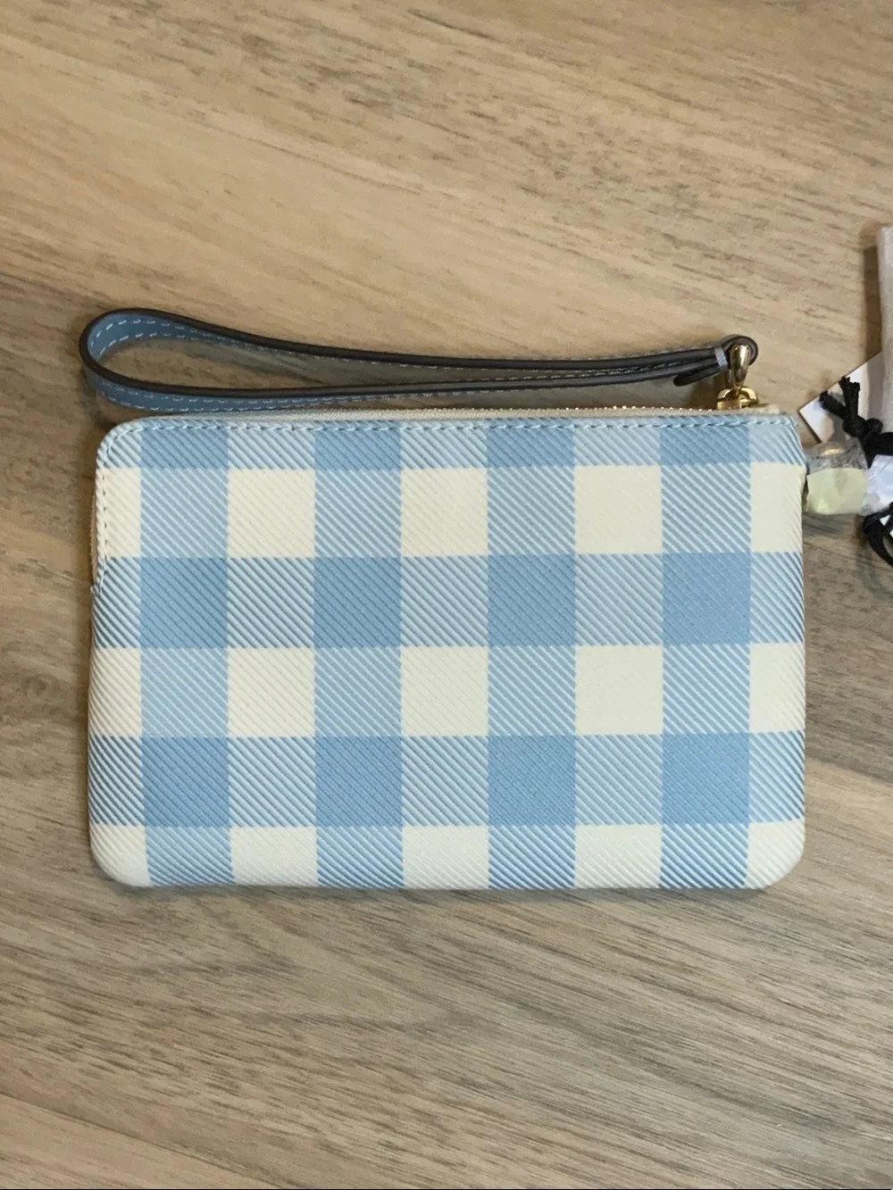 Coach Blue and Cream Gingham Wristlet
